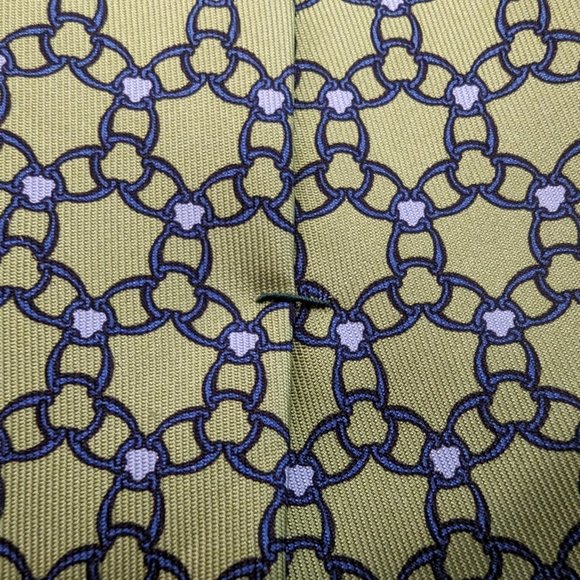 HERMÈS PARIS Equestrian Geometric Pattern Yellow Silk Tie 5339 TA - Picture 7 of 8